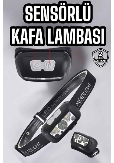 Kafa Lambası Kamp Lambası Sensörlü Şarjlı Ayarlanabilir Siyah