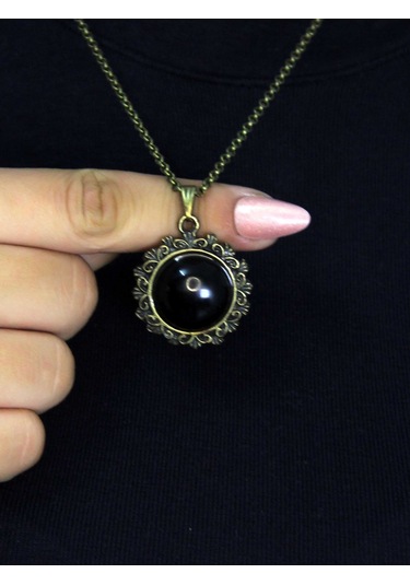 Doğal Taş Oniks Doğal Taşlı Desenli Otantik Kadın Kolye 45 Cm Zincirli Euk28o Siyah