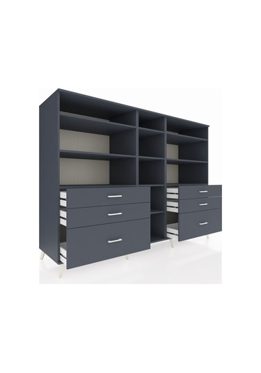 Kronos Dolap 10 Raflı 6 Çekmeceli 220x59x163 Antrasit-antrasit Antrasit-antrasit