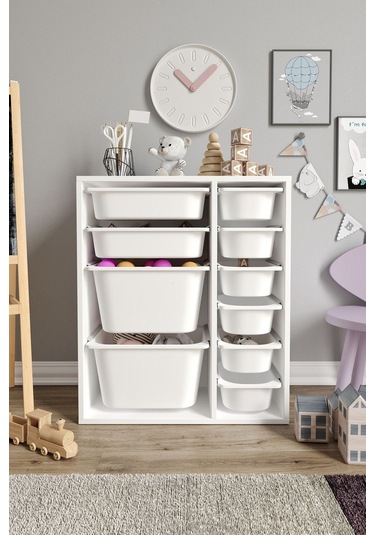 %100 Mdf - Small Duo 10 Sepetli Oyuncak Dolabı Beyaz