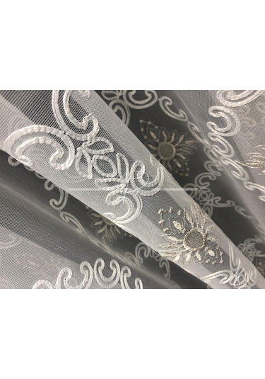 Tül Perde Taç Marka Etek Geniş Kurdale Nakış Işleme -26295 Çok Renkli