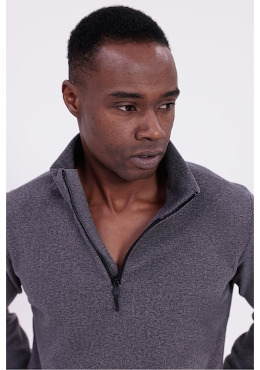 Freemen Erkek Fit Dik Yaka Yarım Fermuarlı Sweatshirt Polar Mor