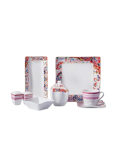 Korkmaz A8568 Link Collection 28 Parça Kare Kahvaltı Takımı Çok Renkli