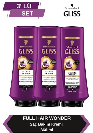 Gliss Full Hair Wonder Dökülme Karşıtı Saç Bakım Kremi 360 Mlx3 Adet set-hnkl-1515-753