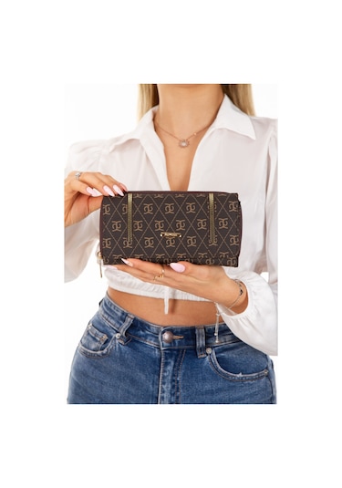 Kadın Desenli Kağıt Para Ve Kartlık Bölmeli Cüzdan Kahverengi