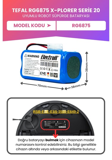 Tefal Rg6875 X-plorer Serie 20 Uyumlu Batarya 3500mah Pil
