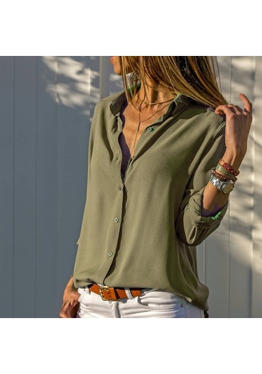 Modasize Dokuma Viskon Kumaş Efsane Gömlek Haki