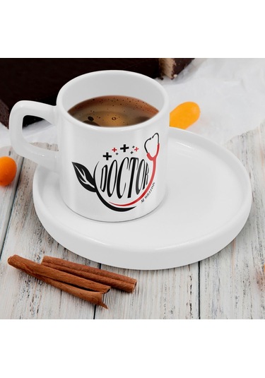 Bk Gift Kişiye Özel Sunum Tabaklı Doktor Tasarımlı Kahve Fincanı-2, Sevgiliye Hediye, Arkadaşa Hediye, Doktorlara Hediye Kobitmeyen137787 Bk Gift