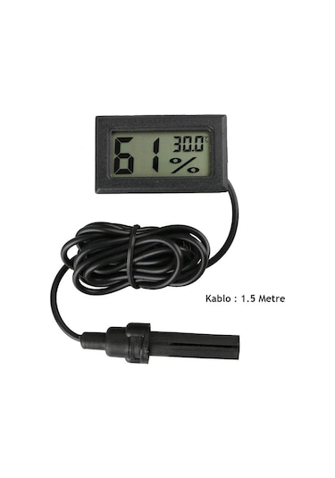 Indena-Mini Isı Ve Nem Ölçer - Termometre Higrometre Prob Kuluçka Siyah
