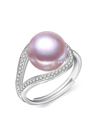 Mor Lsooyh Doğal Tatlı Su Inci Yüzük Kadın Moda Lüks Kübik Zirkonya Ayarlanabilir Yüzük Takı Mor