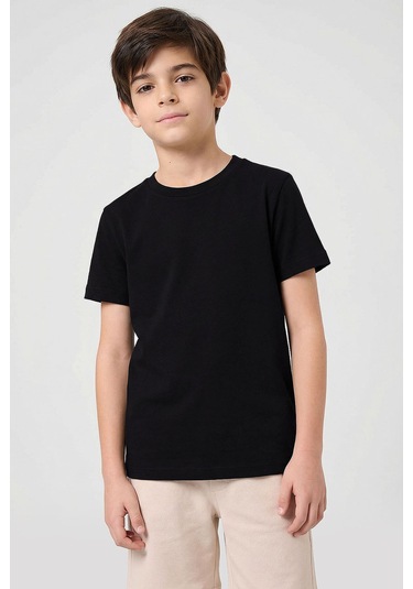 Standart Fit Basic O Yaka 2li Paket Siyah Unisex Çocuk T-shirt Siyah