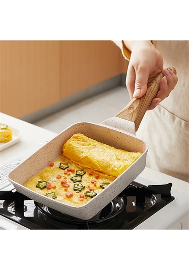 Ximistore9 Japon Omlet Tavası, Yapışmaz Kare Tava, Çok Amaçlı Alüminyum Tava, Ahşap Saplı Siyah