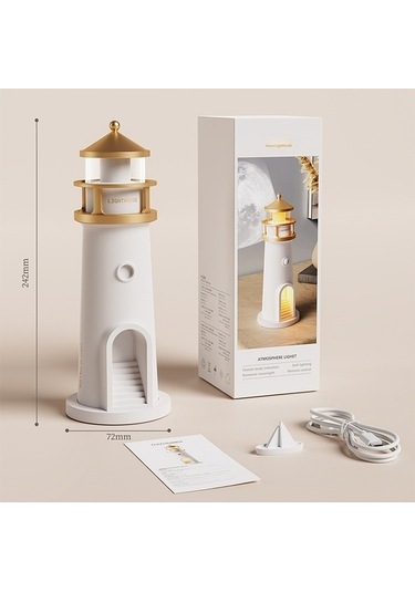 Pazly Ay Işığı Deniz Feneri Gece Lambası, Yatak Odası Salon Dekor Beyaz Işık Beyaz