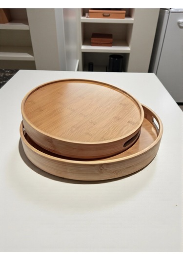 Mybru Yuvarlak Bambu Tepsi 2'li Set Ahşap