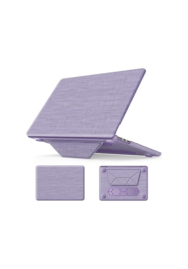 Macbook Uyumlu Pro 13inç A2159 A1989 A1706 A1708 Kılıf Nubuk Üçgen Standlı Havalandırmalı Kapak 2019/2016 Lila