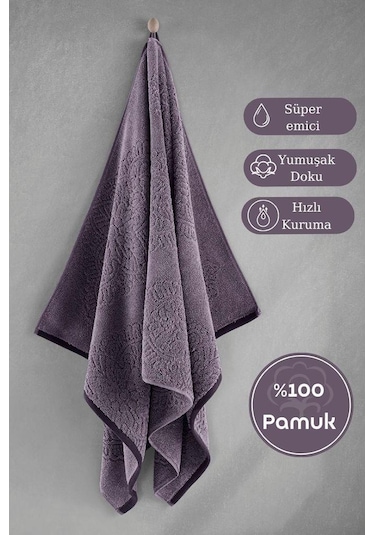 Pamuk Tekli Havlu Jakarlı Karna Premıum Vance - 70 X 140 Lila