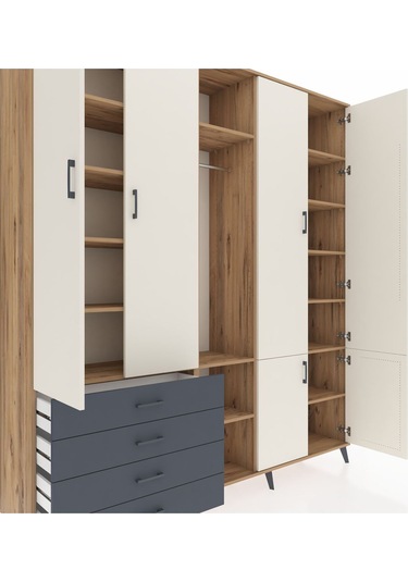 Hyperion Dolap 14 Raflı 4 Çekmeceli Tek Askılı 220x44x243 Çam-aytaşı/antrasit Aytası/antrasıt Hyperion Dolap 14 Raflı 4 Çekmeceli Tek Askılı 220x44x243 Çam-aytaşı/antrasit Aytası/antrasıt