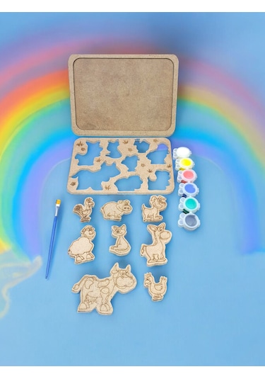 Ahşap Hayvanlar Puzzle Boyama Seti, Boyarken Öğrensinler