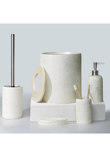 By Selim Natural İnci 5 Parça Polyester Banyo Seti İnci