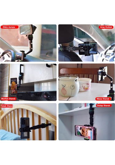 Ally 360 Dönebilen Multifonksiyonel Dikiz Aynası Araç Telefon Tutucu Siyah,yeşil Akrobat Yeşil Belir