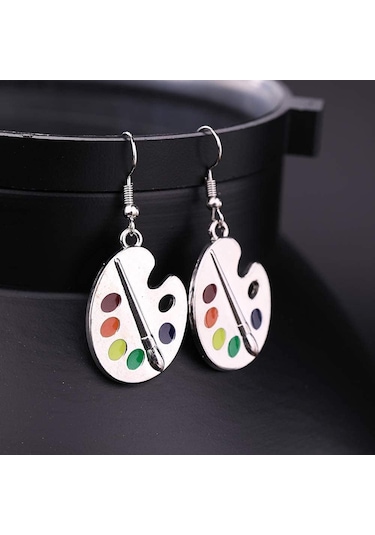 Fırçalarla Boya Paletleri Şeklinde Sarkan Küpeler Tre Çok Renkli