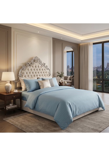 Goldroom Home Çizgili Pamuk Saten Çift Kişilik Nevresim Takımı Mint Yeşili