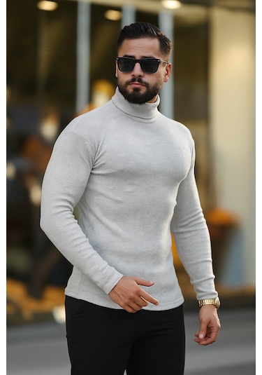 Ribac Boğazlı Balıkçı Triko Erkek Kazak 5'li Paket - Beyaz-Siyah-Gri-Bej-Bordo Çok Renkli