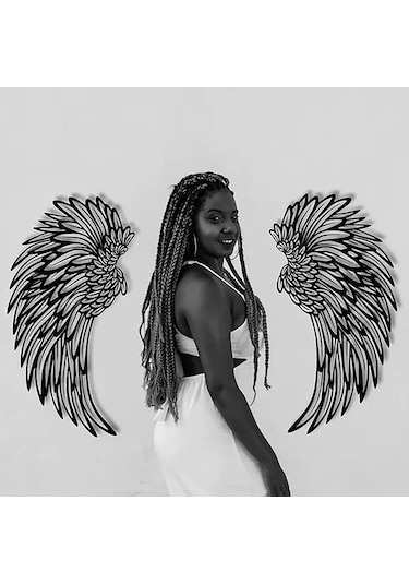 Sones 1 Çift 45 Cm Çift Taraflı Siyah Kazınmış Metal Melek Kanatları Duvara Asılan Dekorasyon Işıksız Diğer