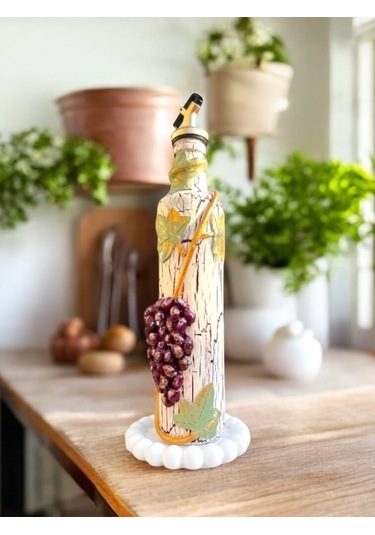 500 Ml Kil Kabartma Uygulama Akdeniz Ve Ege Dokunuşu El Yapımı Zeytinyağı & Üzüm Sirke Şişeleri, Yağ Bordo