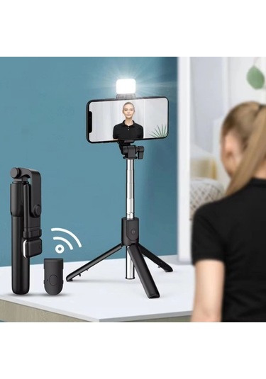 Kendiliğinden Led Işıklı Kumandalı Uzayabilen Selfie Çubuğu,masa Üstü Tripod Çok Renkli