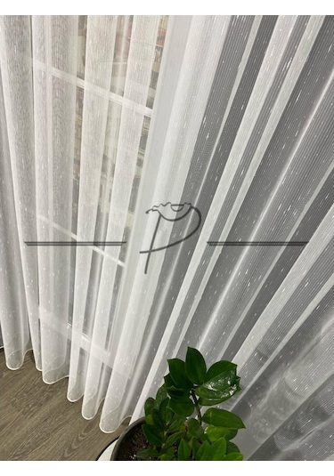 Tül Perde Mimoza Desen Düz Etek Kurşun Sarım Ekru