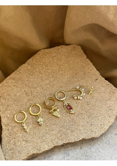 Yakemiyou İnci Taşlı Altılı Küpe Çok Renkli