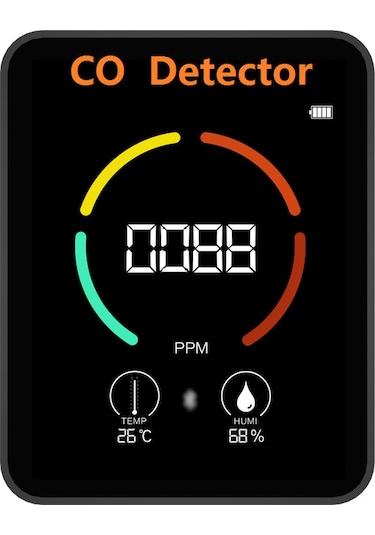 Lemestar Ev İçin Bluetooth Uygulamalı Co Monitörü - Sıcaklık Ve Nem Tespiti, Alarm Fonksiyonu, Lcd Ekran, Dahili Li-pol Batarya Siyah
