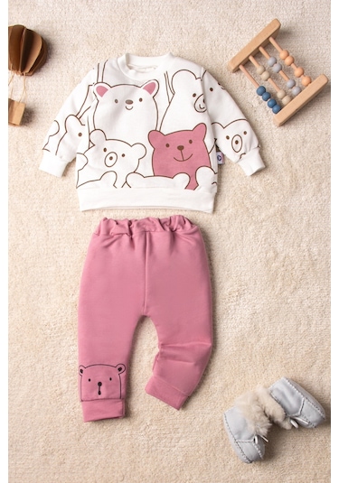 Mai Perla Smile Bear Nose 2'li Unisex Bebek Alt Üst Takım Mercan