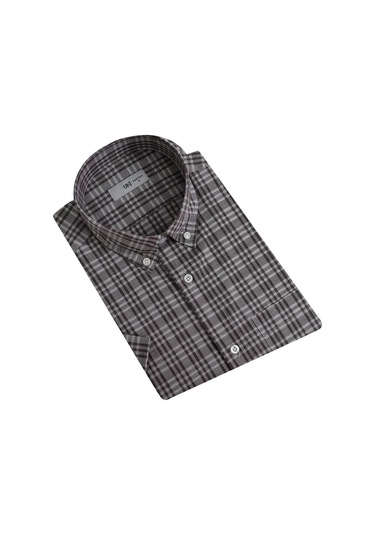 Uki Kahve Comfort Fit Kısa Kol Ekose Gömlek Kahve