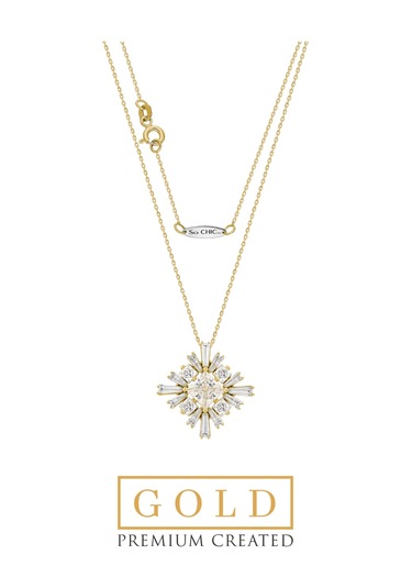 14 Ayar Sarı Altın Sertifikalı Premium Created Taşlı Baget Kolye