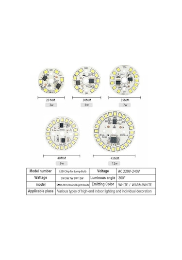 2 Adet  Çip 3w 5w 7w 9w 12w Smd 2835 Ac 220v-240v 90 Lümen/w 220v 12w 2pcs