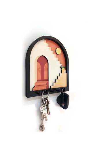 Cajuart Turuncu Soyut Merdiven Tasarım 3d Katmanlı Duvar Askısı Anahtarlık