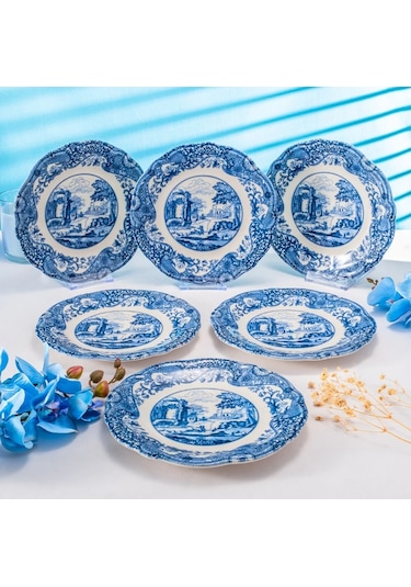Fecra Vintage Blue 6 Parça Pasta Tabağı Seti