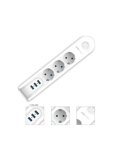 Polosmart MP09 3'lü Termal Akım Korumalı Priz