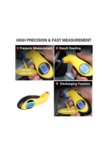 Reedark Araç Lastik Basınç Ölçer, Lcd Ekranlı Dijital Baskı Monitörü, 4 Birim Seçimi Psı/bar/kpa/kgf , 0-150psı Aralığı, Abs Malzeme, Pil Dahil