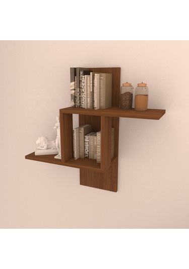 Rafkestir Piano Duvar Raf Seti Hareli Ceviz (Mat)