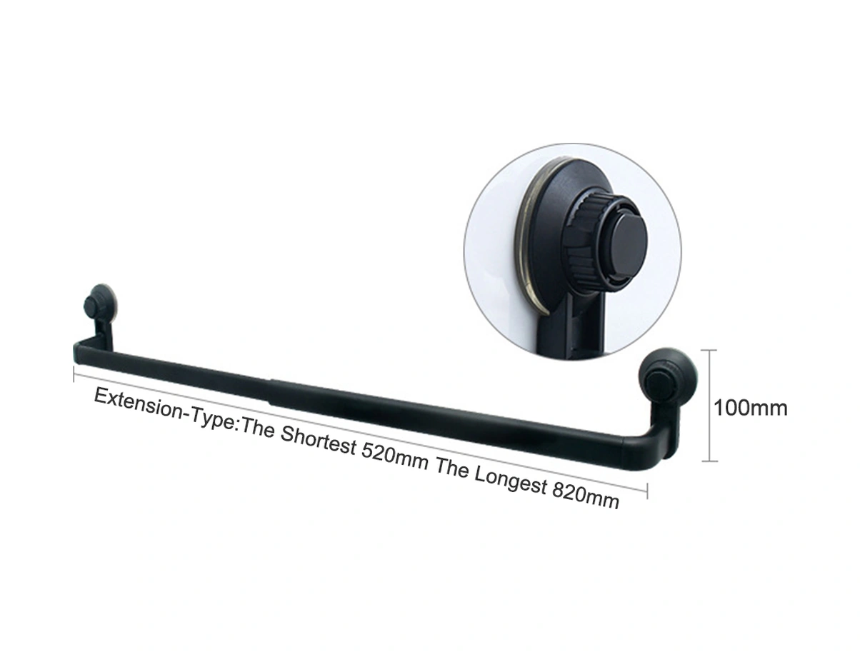 Geeksen Banyo İçin Delmezsiz Sürekli Süpürge Montajlı Genişletilebilir Paslanmaz Çelik Havlu Asma Çubuğu Siyah 52-82cm Diğer