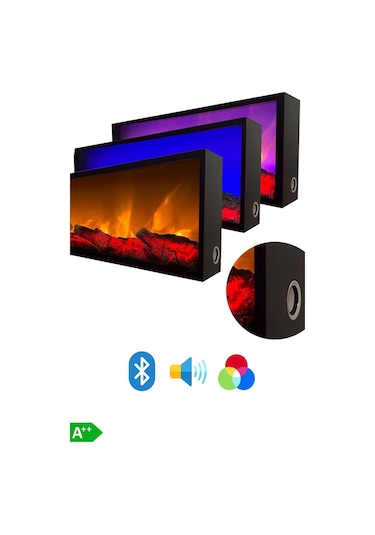 Arif Şömine Dekoratif Elektrikli Şömine - 180x35x15 Cm - Sabit Çıtırtı Kumandalı, Bluetooth Özellikli
