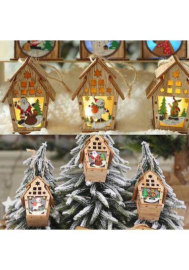 Reedark Noel Işıklı Ahşap Ev Dekoru - Dıy Aydınlatmalı Kulübe, Bar/kafe Süsü, Hediye Seçeneği Diğer