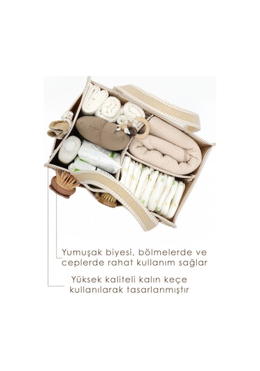 Mordesign Kalın Keçe Anne Bebek Bakım Çantası, Organizer, Çok Gözlü Düzenleyici, Gingham Serisi, Kapiçino Kapiçino 1000 Kahverengi