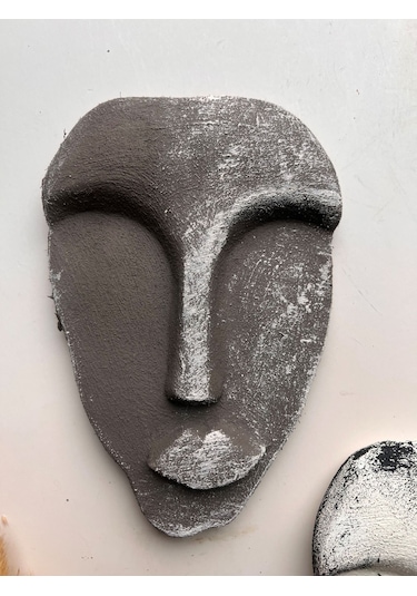 El Yapımı Taş Heykel Soyut Yüz Maske 3'li Set, Modern Beton, Eskitme Taş Görünümlü Duvar Dekor