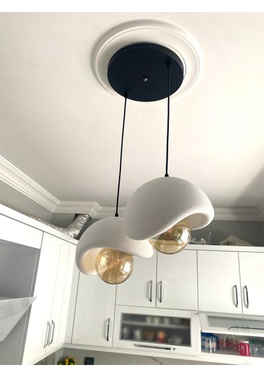 Beton Görünümlü Modern Şık İskandinav Tarz 2 Başlı Avize 25cm Rustik Ampul Hediyeli Nestvibe Siyah