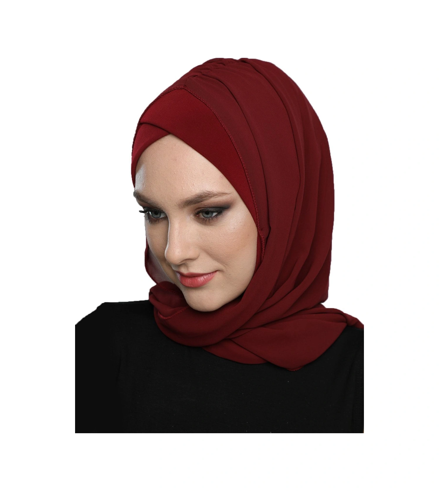 Şallı Takmatik Sade Bordo Hazır Türban Tesettür Bone Namaz Örtüsü Bordo