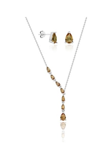 Küpe Ve Kolye Rodyumlu Gümüş Zultanit Taşlı Kadın Seti Set-437